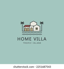 Luxury big house, tropical island  beach villa logo vector icon illustration