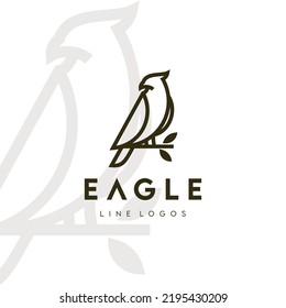 Luxury bird, eagle, hawk vector line logo design. Universal premium falcon symbol logotype.