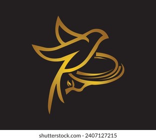 Luxury bird logo vector icon line art outline template. Vector illustration EPS.8 EPS.10