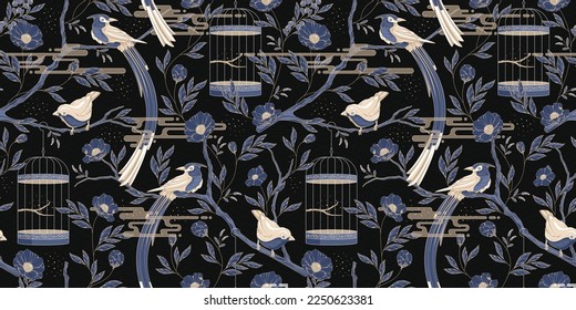 Luxury birds and floral seamless pattern