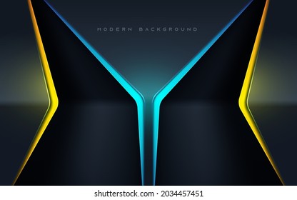 Luxury black abstract background with blue and yellow light effect