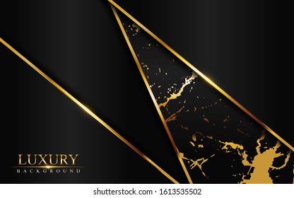 Luxury black abstract background combine with golden marble textured overlap layer. 