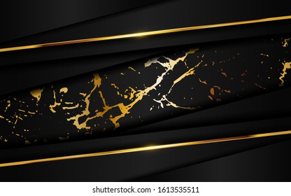 Luxury black abstract background combine with golden marble textured overlap layer. 