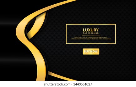 Luxury black abstract background. Textured with realistic golden line and geometric pattern. Modern background.