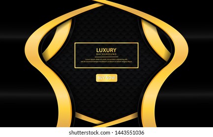Luxury black abstract background. Textured with realistic golden line and geometric pattern. Modern background.