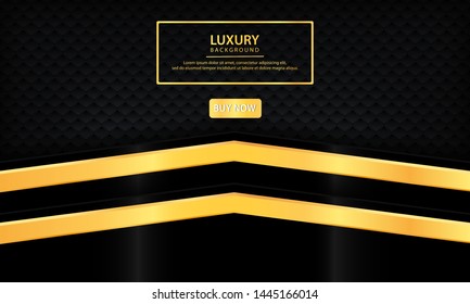 Luxury black abstract background. Textured with realistic golden line, geometric pattern and overlap layer. Modern background.