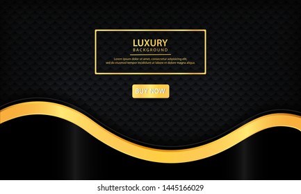 Luxury black abstract background. Textured with realistic golden line, geometric pattern and overlap layer. Modern background.