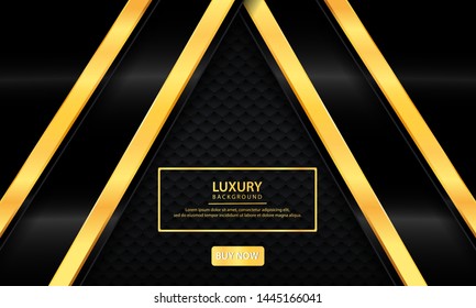 Luxury black abstract background. Textured with realistic golden line, geometric pattern and overlap layer. Modern background.