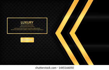 Luxury black abstract background. Textured with realistic golden line, geometric pattern and overlap layer. Modern background.