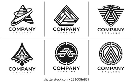 Luxury black abstract letter A logo design set. Elegance initial A logo mark.