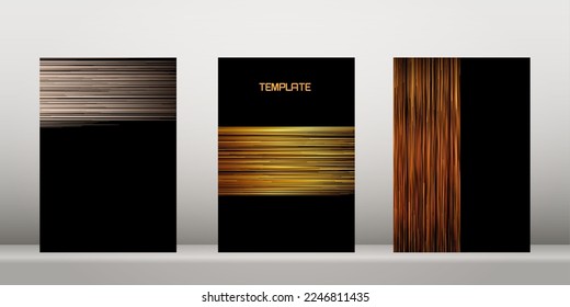 Luxury black background, Abstract decoration, golden pattern, halftone gradients, Vector illustration. Bronze, gold lines, waves. Cover template, geometric shapes, modern minimal banner, copy space