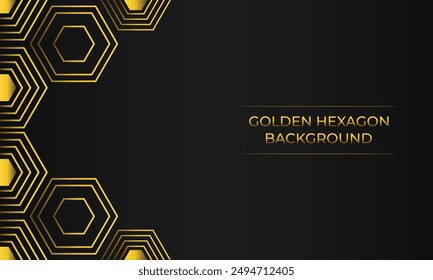 luxury black background with abstract golden geometric hexagon shape	