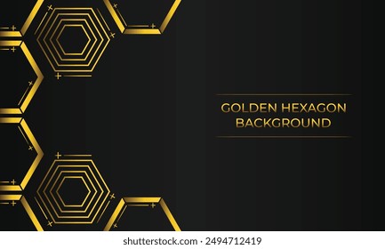 luxury black background with abstract golden geometric hexagon shape	