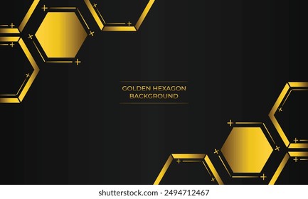 luxury black background with abstract golden geometric hexagon shape	