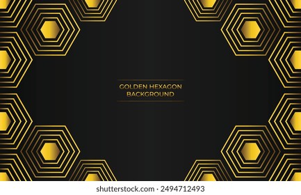luxury black background with abstract golden geometric hexagon shape	