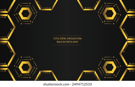 luxury black background with abstract golden geometric hexagon shape	