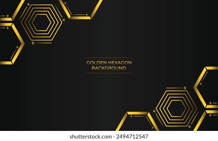 luxury black background with abstract golden geometric hexagon shape	