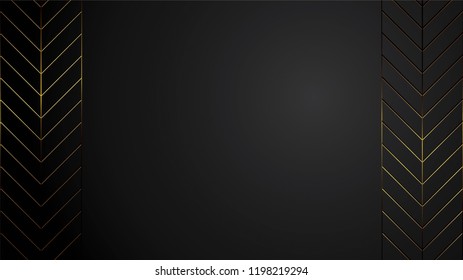 luxury black background banner vector illustration with gold strip art deco blank space
