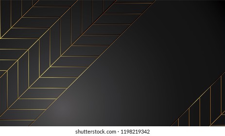 luxury black background banner vector illustration with gold strip art deco leave modern
