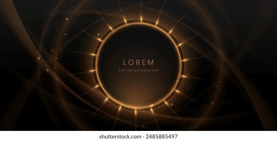 Fondo negro de lujo con el resplandor del efecto de iluminación de la línea azul y dorada brillante del círculo. Diseño de ceremonia de premiación premium de Plantilla. Ilustración vectorial