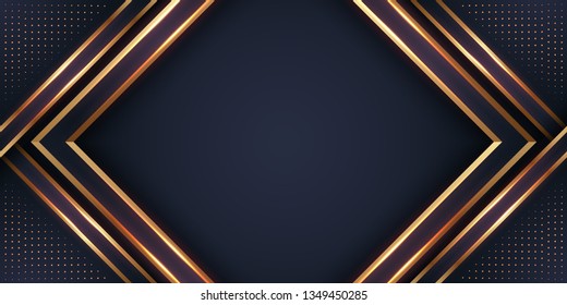 Luxury black background with a combination glowing golden with 3D style. Abstract black papercut textured background with shining golden halftone pattern.