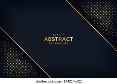 Luxury black background with a combination glowing golden dots with 3d style.