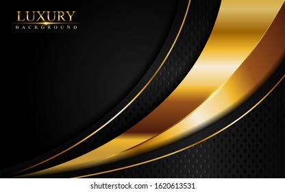 Luxury black background combine with glowing golden lines. Overlap layer textured background design