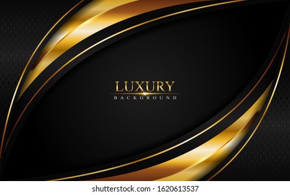 Luxury black background combine with glowing golden lines. Overlap layer textured background design