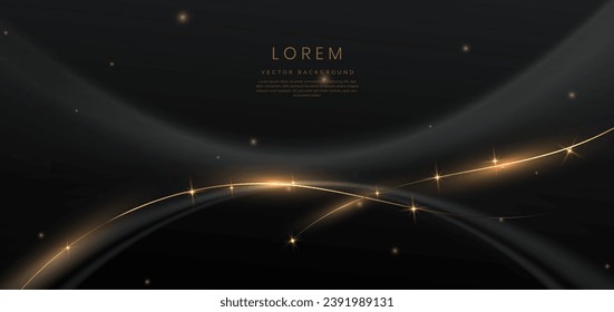 
Luxury black background with gold line curved and lighting effect sparkle. Vector illustration