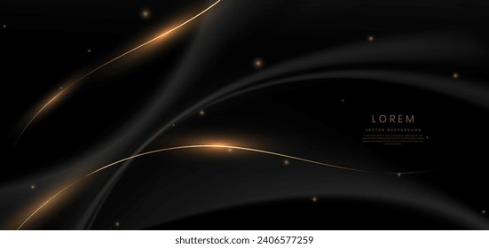 Luxury black background with gold line curved and lighting effect sparkle. Vector illustration