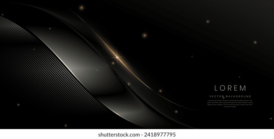 Lujoso fondo negro con líneas doradas curvadas y efecto de iluminación brillante. Ilustración del vector