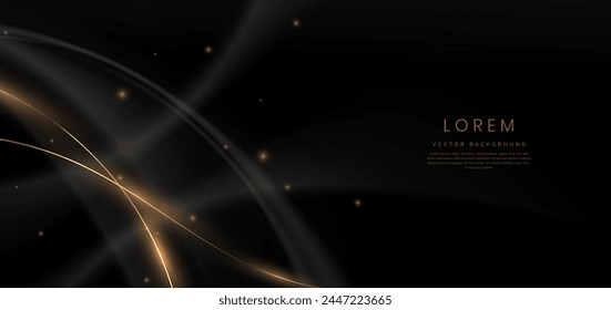 Luxury black background with gold line curved and lighting effect sparkle. Vector illustration