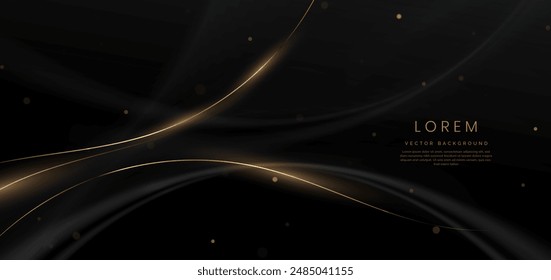 Luxury black background with gold line curved and lighting effect sparkle. Vector illustration