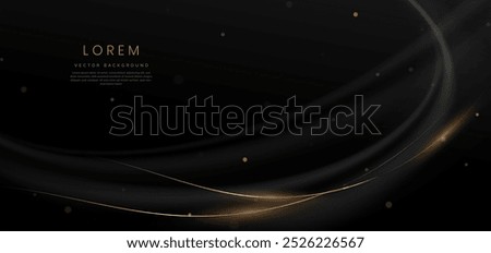 Luxury black background with gold line curved and lighting effect sparkle. Vector illustration