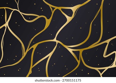 Luxury black background with gold marble lines and golden gradient texture