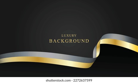 luxury black background with gold and silver ribbon