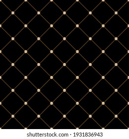 Luxury black background with golden chains and pearl beads. Seamless vector illustration. 
