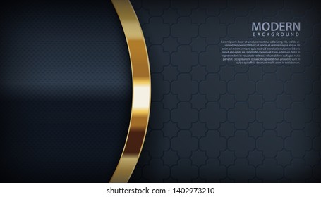 Luxury black background. Golden list on layers and textured background. Modern design concept.