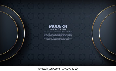 Luxury black background. Golden list on black circle and textured background. Modern design concept.