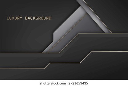 Fondo negro de lujo con Formas poligonales y líneas doradas Ilustración vectorial