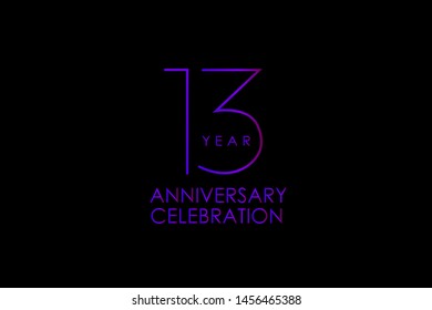 Luxury Black Blue Purple 13 years anniversary, Elegant minimalist logo years, jubilee, Ribbon greeting card. Birthday invitation. Red blue space vector illustration on black background - Vector