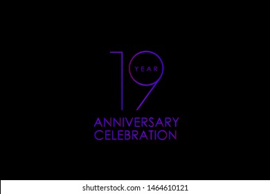 Luxury Black Blue Purple 19 years anniversary, Elegant minimalist logo years, jubilee, Ribbon greeting card. Birthday invitation. Red blue space vector illustration on black background - Vector