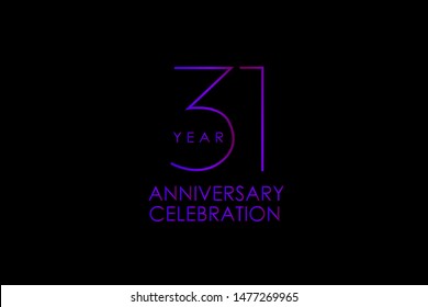 Luxury Black Blue Purple 31 years anniversary, Elegant minimalist logo years, jubilee, Ribbon greeting card. Birthday invitation. Red blue space vector illustration on black background - Vector