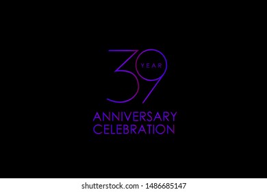 Luxury Black Blue Purple 39 years anniversary, Elegant minimalist logo years, jubilee, Ribbon greeting card. Birthday invitation. Red blue vector illustration on black background - Vector