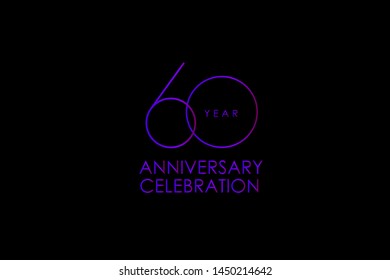 Luxury Black Blue Purple 60 years anniversary, Elegant minimalist logo years, jubilee, Ribbon greeting card. Birthday invitation. Red blue space vector illustration on black background - Vector