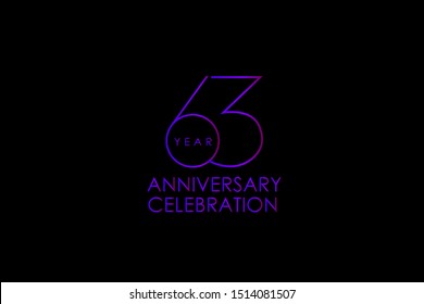 Luxury Black Blue Purple 63 years anniversary, Elegant minimalist logo years, jubilee, Ribbon greeting card. Birthday invitation. Red blue vector illustration on black background - Vector