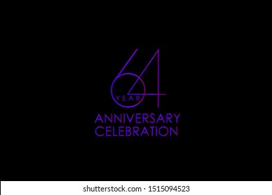 Luxury Black Blue Purple 64 years anniversary, Elegant minimalist logo years, jubilee, Ribbon greeting card. Birthday invitation. Red blue vector illustration on black background - Vector