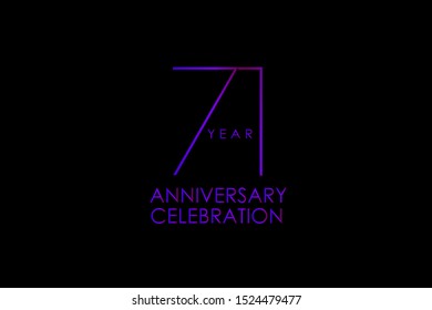 Luxury Black Blue Purple 71 years anniversary, Elegant minimalist logo years, jubilee, Ribbon greeting card. Birthday invitation. Red blue vector illustration on black background - Vector