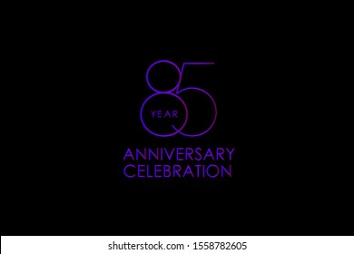 Luxury Black Blue Purple 85 years anniversary, Elegant minimalist logo years, jubilee, Ribbon greeting card.   Red blue vector illustration on black background - Vector