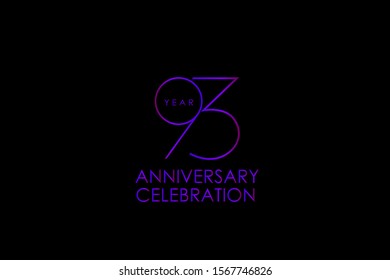 Luxury Black Blue Purple 93 years anniversary, Elegant minimalist logo years, jubilee, Ribbon greeting card.   Red blue vector illustration on black background - Vector